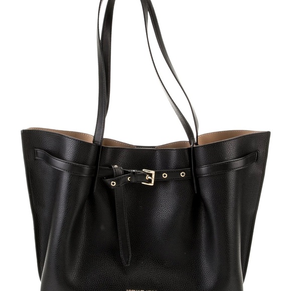 NWT! Michael Kors Emilia Large East West Black Pebbled Leather Tote Shoulder Bag - Picture 2 of 14